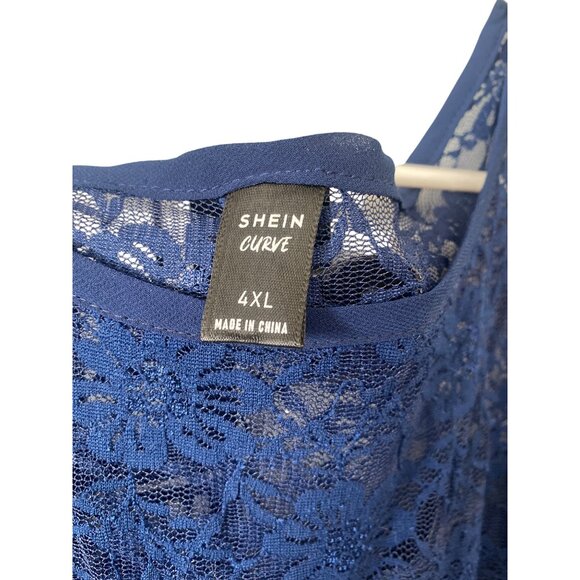 Shein Curve 4XL Blue Lace Overlay Short Sleeve Dress - Picture 2 of 4